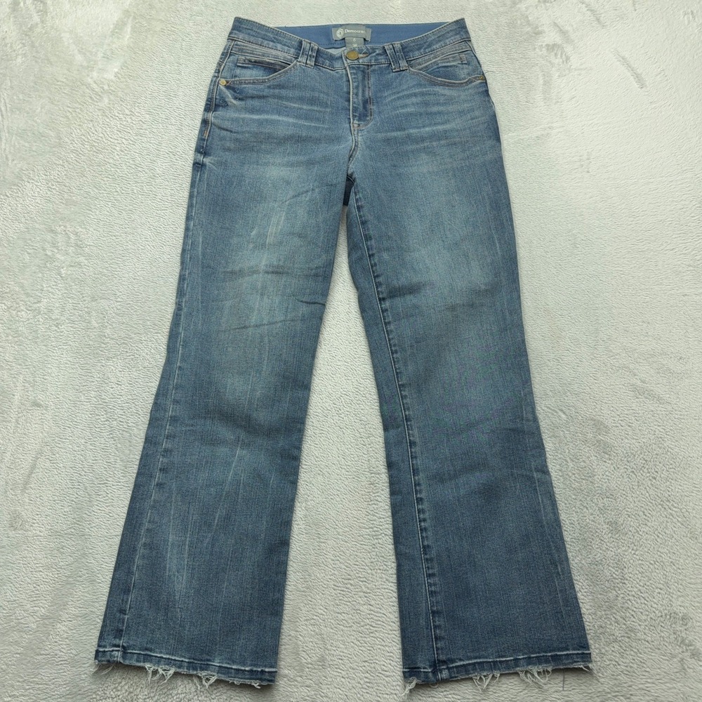Democracy Jeans Womens 6 Blue Ab Solution Straight Leg Raw Hem Stretch Denim